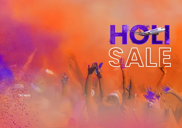 Akasa Air presents the Holi Sale. Enjoy fares starting at ₹1,499 on domestic flights and get up to 15% off with code: HOLI15 on international flights.